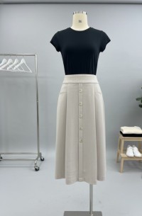 Women Button Front A-Line Midi Skirt