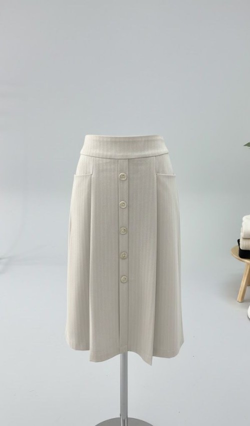 Women Button Front A-Line Midi Skirt