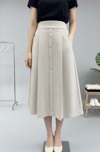 Women Button Front A-Line Midi Skirt